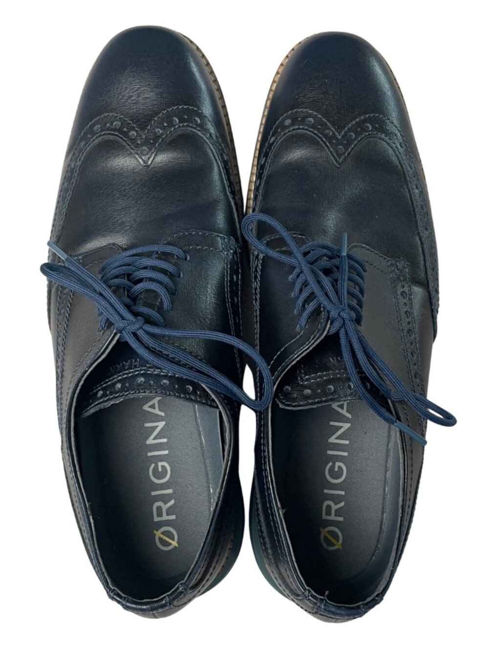 Men's Cole Haan Size 8 Navy Blue Laced Wing Tip Oxford Dress Shoes
